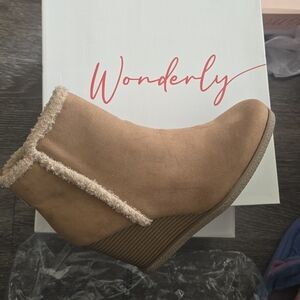 Wonderly Tan Ankle Booties with Cozy Trim